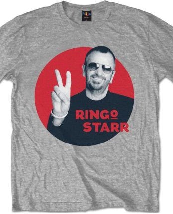 RINGO STARR-T-Shirt PORTAIT RINGO STARR IN RED CIRCLE ON GREY