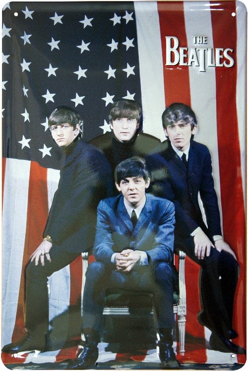 BEATLES-Blechschild THE BEATLES 1964 & US FLAG