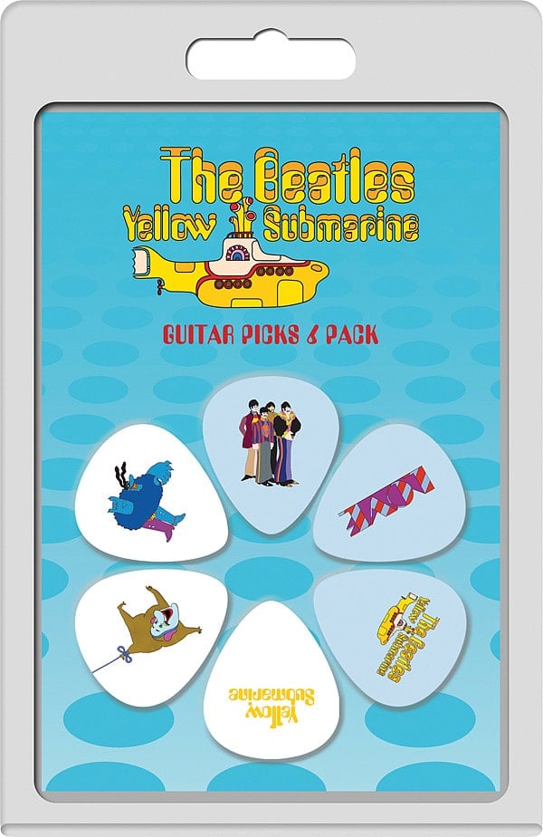 BEATLES-Plektrum-Set 4: YELLOW SUBMARINE 3 WHITE & 3 PURPLE