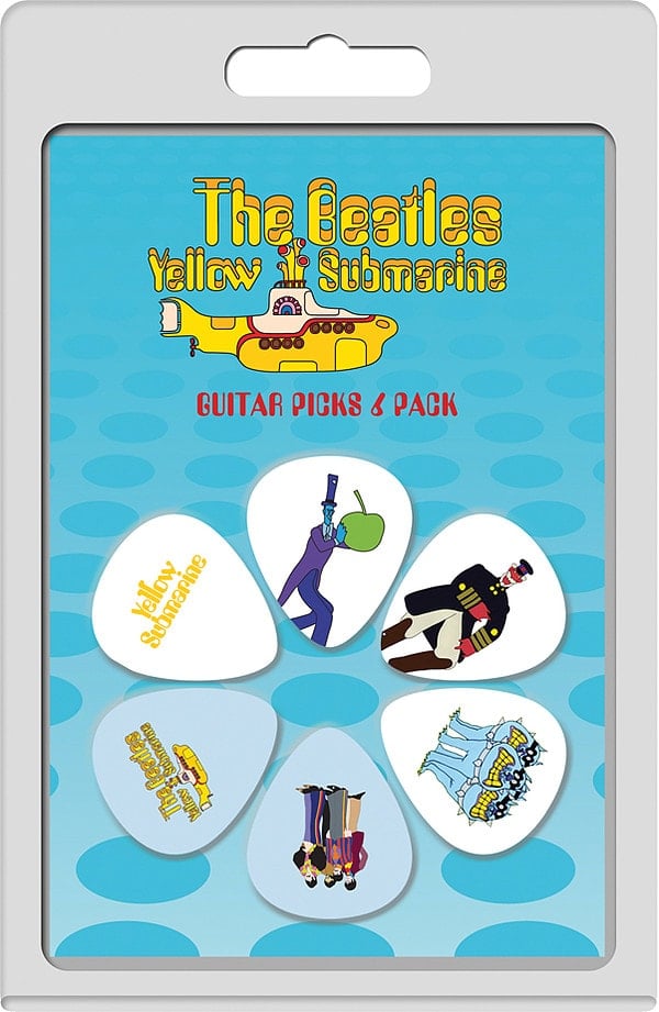 BEATLES-Plektrum-Set 5: YELLOW SUBMARINE - 4 WHITE & 2 PURPLE