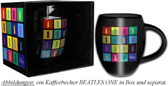 "Bauchiger" Kaffeebecher THE BEATLES ALBUM ONE LOGOS