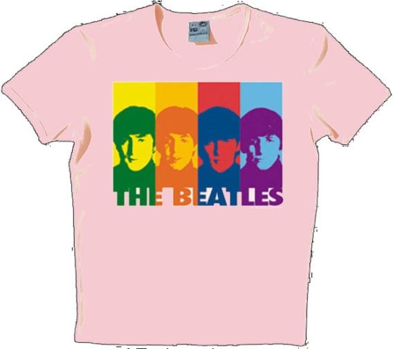 BEATLES: T-Shirt A HARD DAY’S NIGHT STRIPS ON PINK