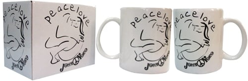 JOHN LENNON: Kaffeebecher BED IN AMSTERDAM - PEACE & LOVE LOGO