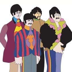 BEATLES-Grußkarte F-11: THE FOUR YELLOW SUBMARINE BEATLES.